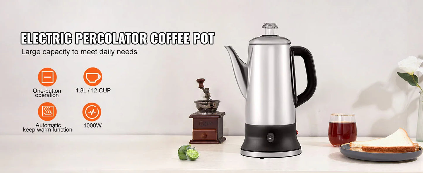 12-Cup Electric Percolator Coffee Pot w/ Keep Warm Function