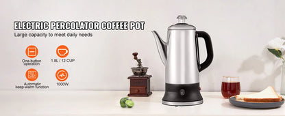 12-Cup Electric Percolator Coffee Pot w/ Keep Warm Function