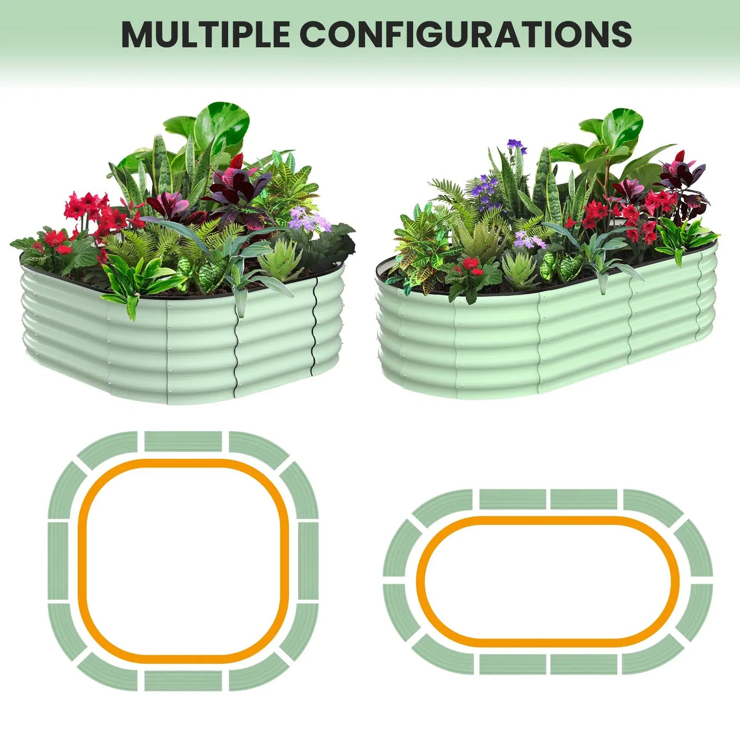 2-Pack Oval Galvanized Steel Raised Garden Bed- Open Base/Safety Edge