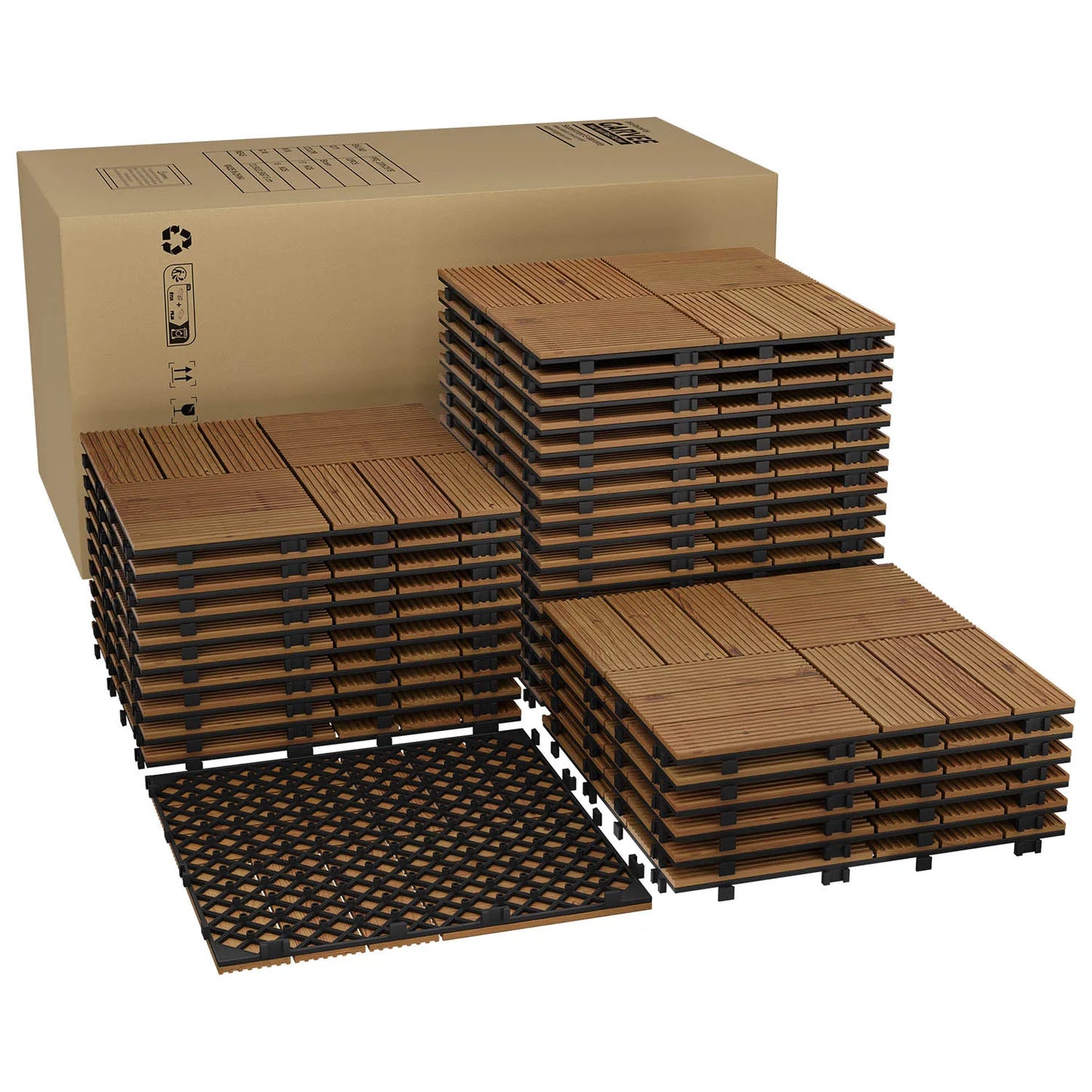 Acacia Wood Connected Deck Tiles for Patio & Outdoor 12"x12" Weatherproof Non-Slip