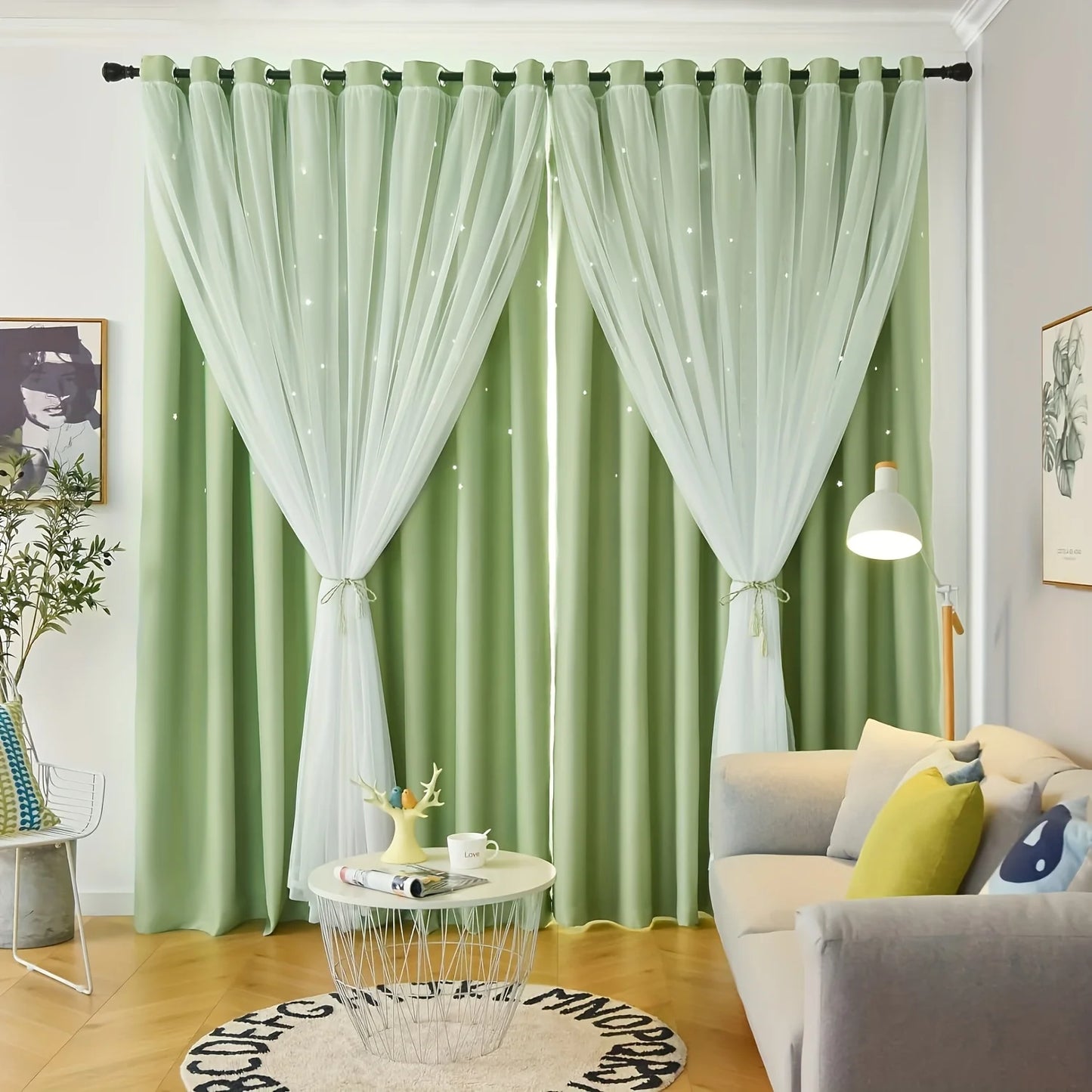 Blackout Blue Romantic Sheer Double-Layer Girls Curtains Princess Design