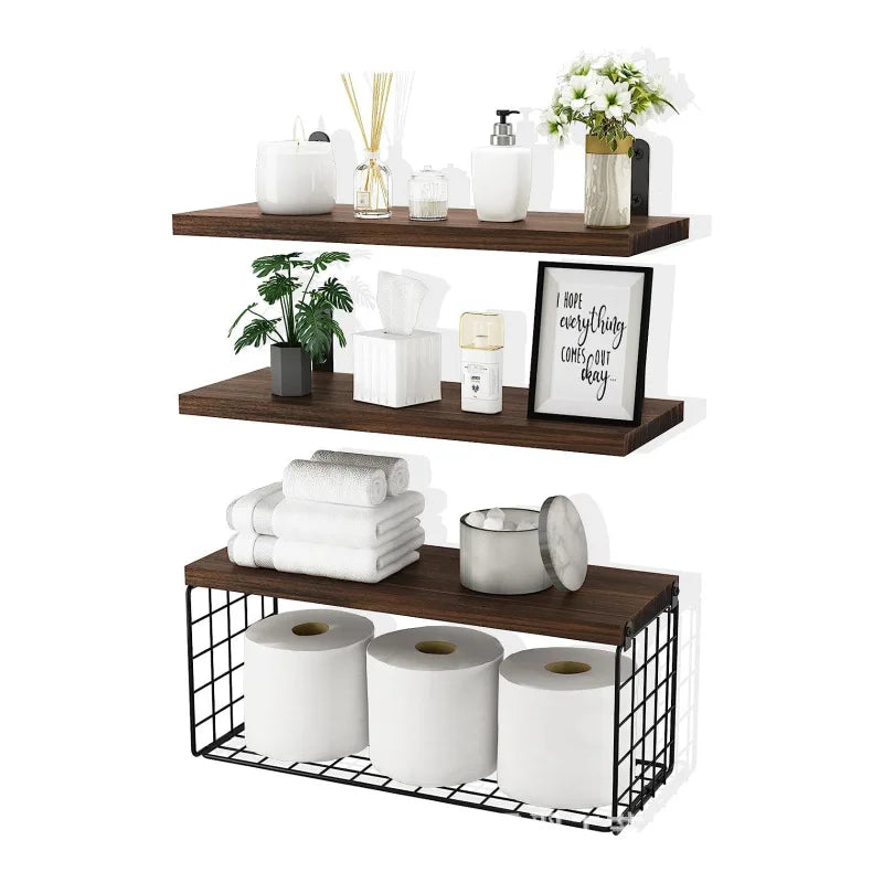 Wall Mounted Floating Shelves 3 Wood Farmhouse, Bathroom, Bedroom