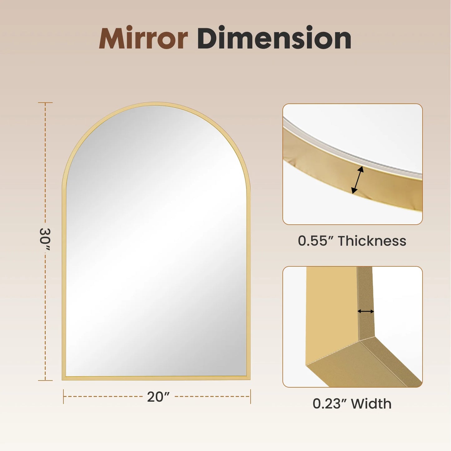 JHK 26"x38" Arched Metal Framed Wall  Hanging Mirror Glass Mirror