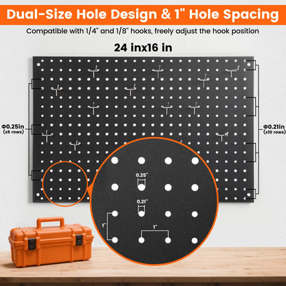 3pcs 24"×16" Metal Pegboard Black w/30 Hooks