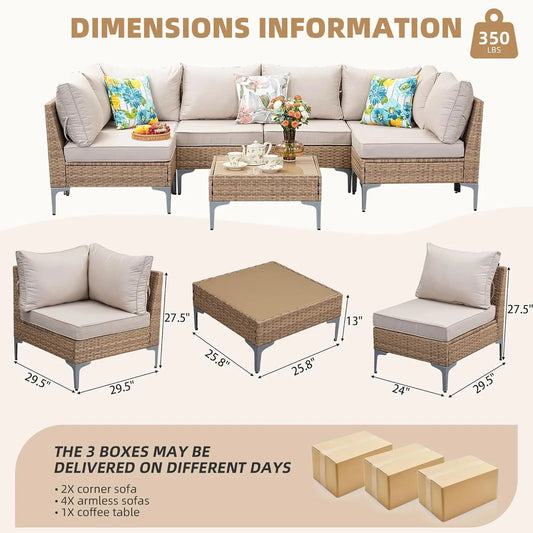 7-Piece Patio Furniture Set, Outdoor Wicker Sectional Sofa with Coffee Table