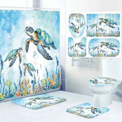 Turtle Bathroom Four-piece Set - Avant-garde Waterproof Shower Curtain