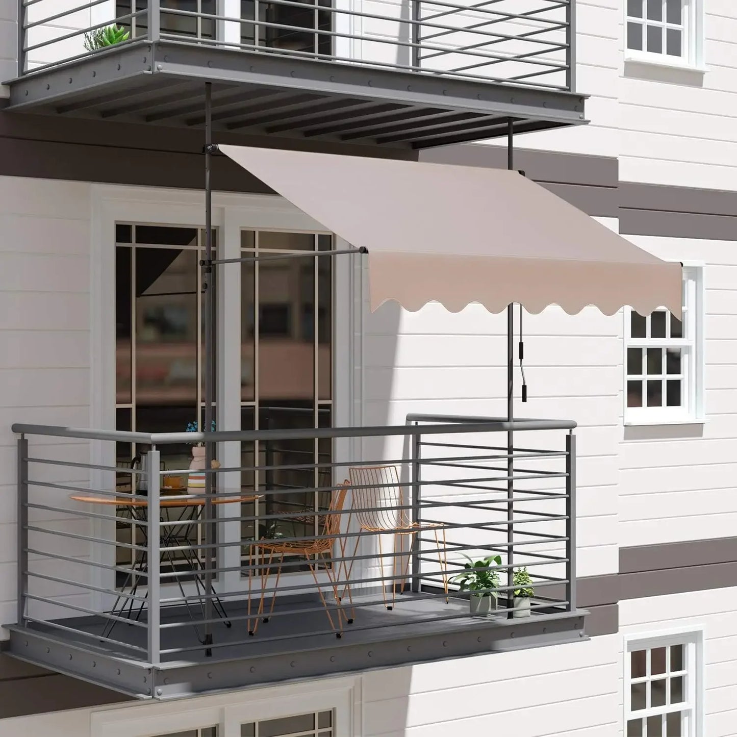 Outdoor Patio Awning Sunshade Shelter, Manual Retractable Awning/Canopy