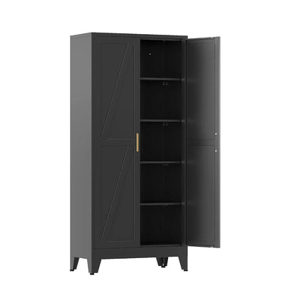 71 in Metal Storage Cabinet, 4 Adjustable Shelves and Barn Doors