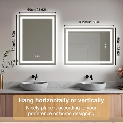 LED Bathroom Mirror Tempered Glass Mirror with Bluetooth, 3 Colors Dimmable