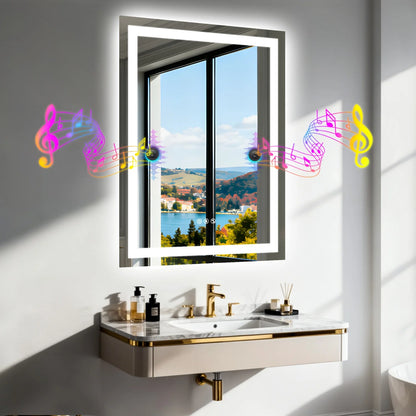 LED Bathroom Mirror with Bluetooth Speaker 3 Colors Dimmable