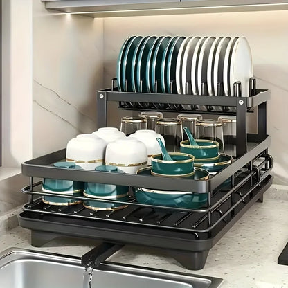 2-Tier Extendable Dish Drainer, with Draining Board.