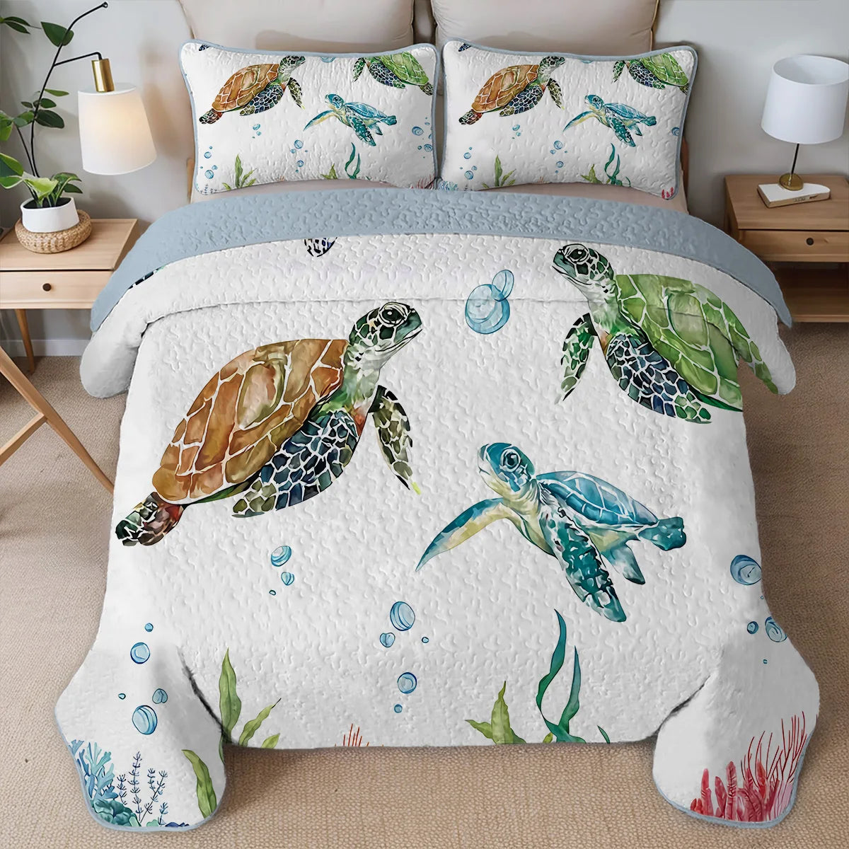 2/3-Pcs Floral Printed Quilt Set, Cal King, Queen, Twin Durable, Summer Bedding Set