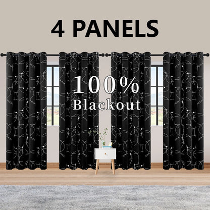 4PCS Blackout Curtains with Grommets Thermal Insulated Circle And Dots Foil Printed