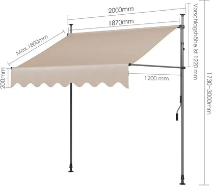 Outdoor Patio Awning Sunshade Shelter, Manual Retractable Awning/Canopy
