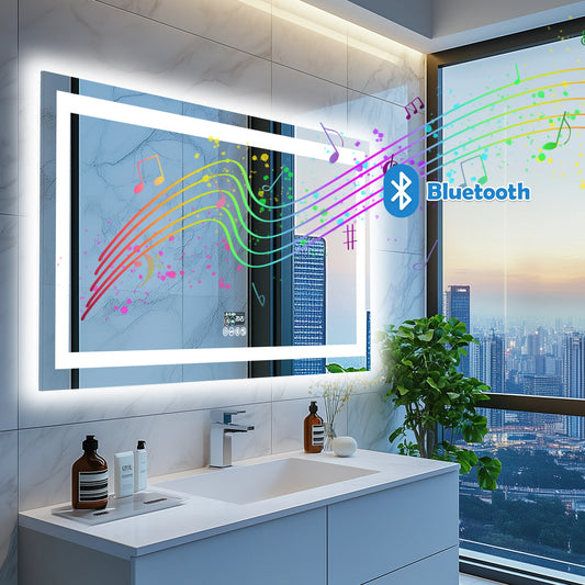 LED 48x24 Mirror with Dual Lights, Anti-Fog, Bluetooth Speaker, 3 Colors Temperature & Dimmable