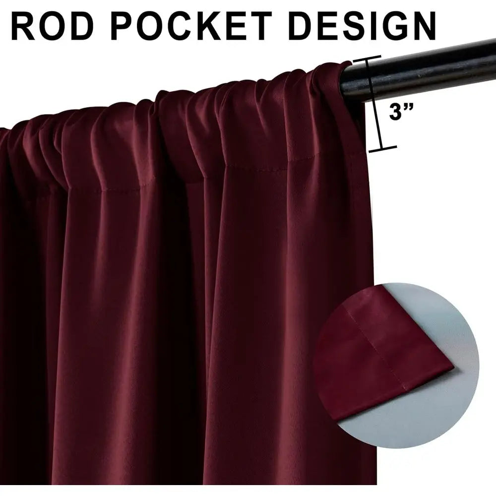 2 Thermal Insulated Blackout Curtains with Burgundy Tiebacks, W70xL84