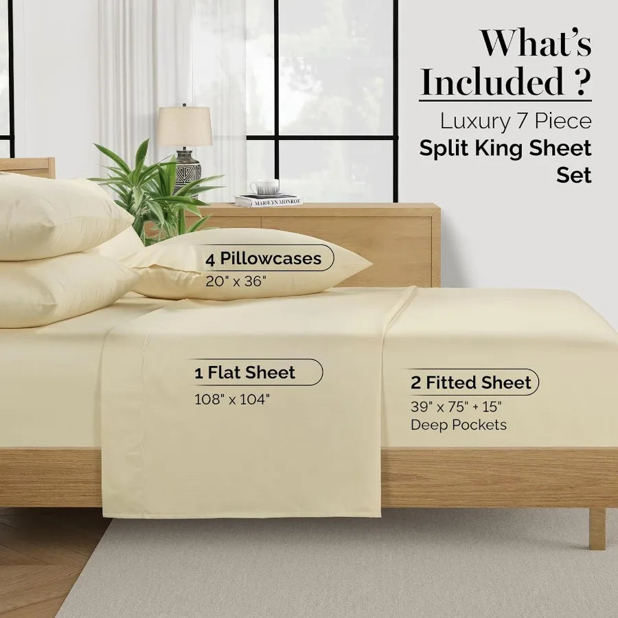 7 Piece 100 Egyptian Cotton Split King Sheet Set with 1000 TC
