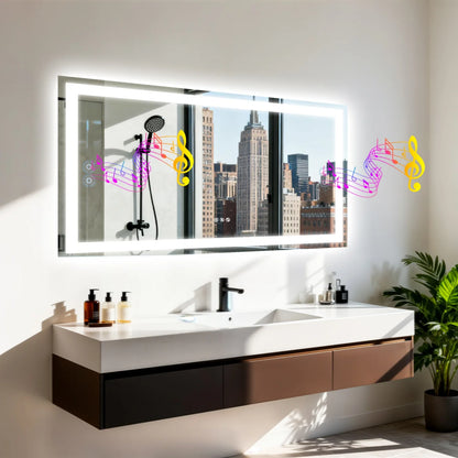 LED Bathroom Mirror with Bluetooth Speaker 3 Colors Dimmable