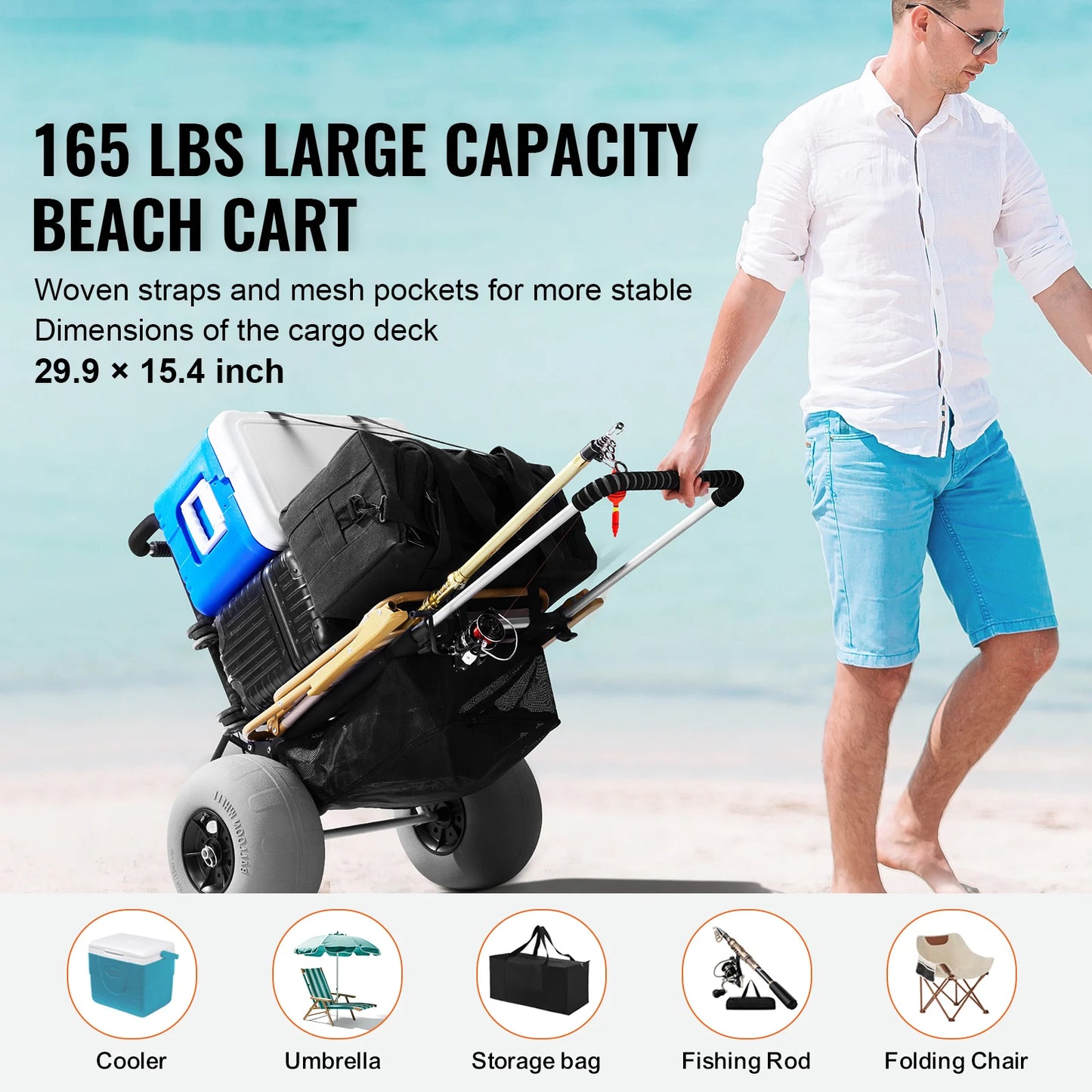 Beach Dolly with Big Wheels for Sand- Folding