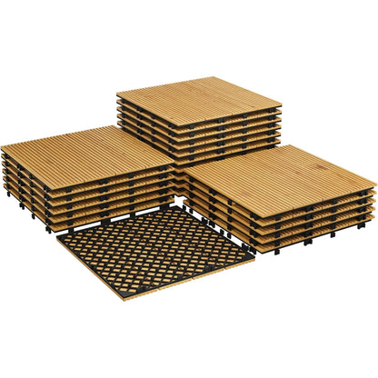 Acacia Wood Connected Deck Tiles for Patio & Outdoor 12"x12" Weatherproof Non-Slip