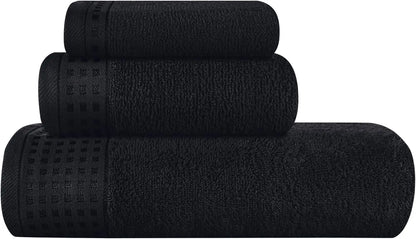 Ultra Soft 3-Pack Cotton Towel Set, Compact & Lightweight for Everyday Use - Black