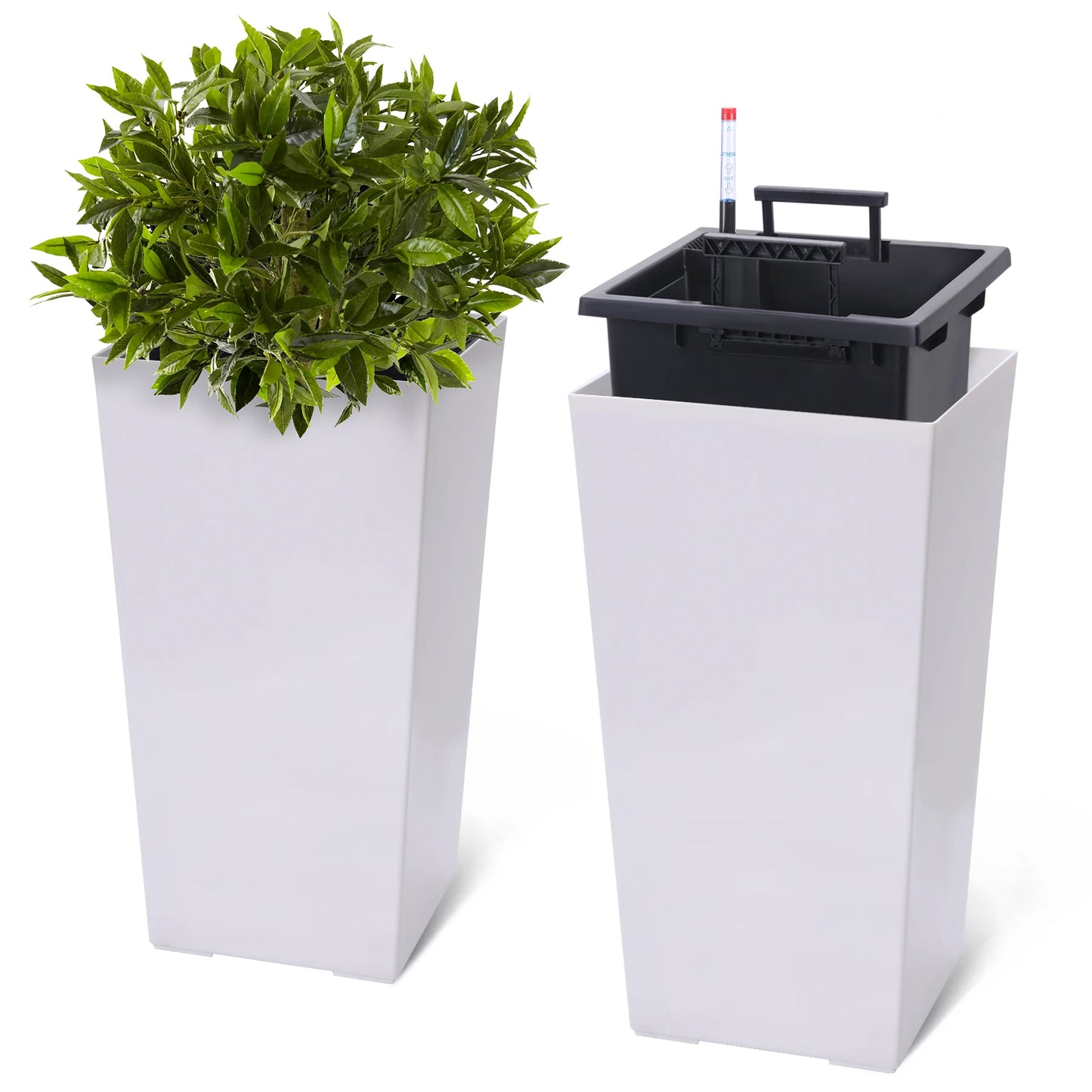 2 PCS- 22.4 in. Planter-Indoor/Outdoor Taper Planter w/ Shelf Insert-Plastic