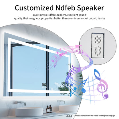 LED Bathroom Mirror with Lights, Dimmable, Smart Bluetooth Digital Display 3 Colors Memory