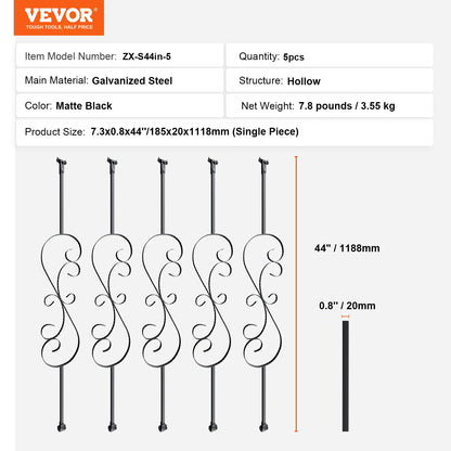 Staircase Metal Balusters- Galvanized Banister Spindles w/ Hollow Baskets Spiral