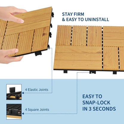 Acacia Wood Connected Deck Tiles for Patio & Outdoor 12"x12" Weatherproof Non-Slip