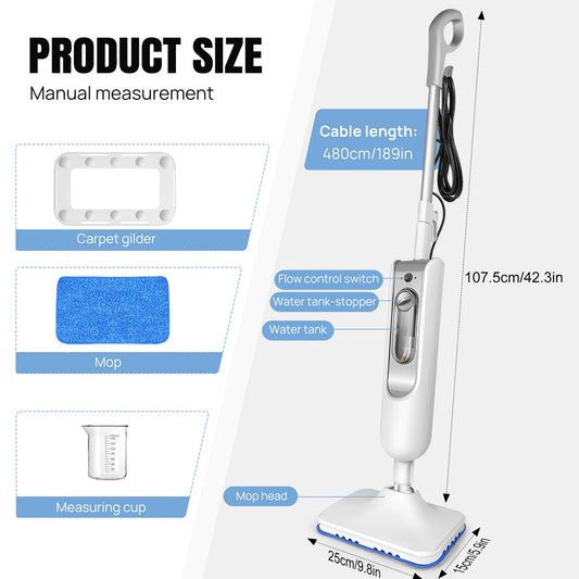 Steam Mop & Detachable Steam Cleaner, 1500W Powerful Floor Steamer for Carpet Laminate Hardwood