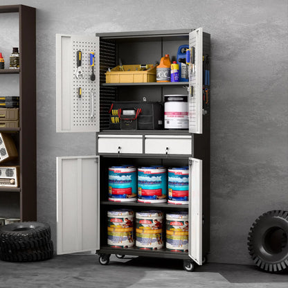 Metal Garage Storage Cabinet with Locking and Adjustable Shelves and  Wheels