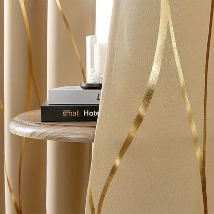 2Pcs Golden Wave &Circle Blackout Curtains Thermal Insulated, Grommet