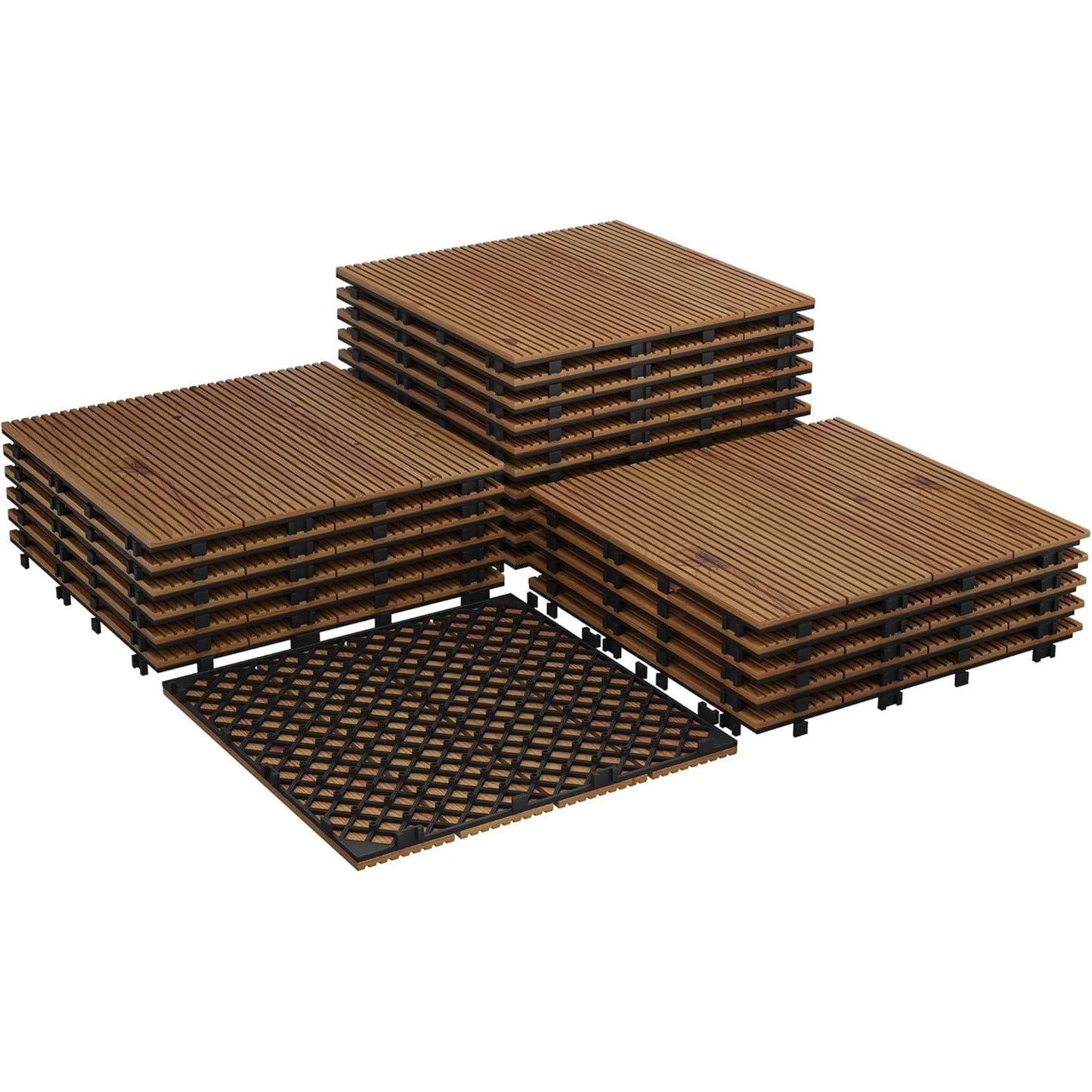 Acacia Wood Connected Deck Tiles for Patio & Outdoor 12"x12" Weatherproof Non-Slip