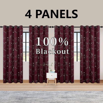 4PCS Blackout Curtains with Grommets Thermal Insulated Circle And Dots Foil Printed