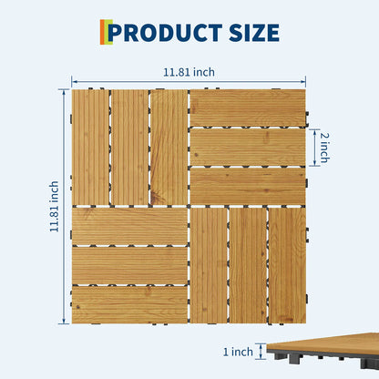 Acacia Wood Connected Deck Tiles for Patio & Outdoor 12"x12" Weatherproof Non-Slip