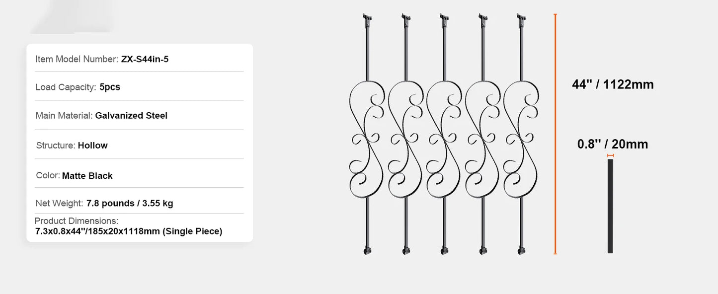 Staircase Metal Balusters- Galvanized Banister Spindles w/ Hollow Baskets Spiral