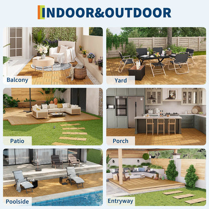 Acacia Wood Connected Deck Tiles for Patio & Outdoor 12"x12" Weatherproof Non-Slip