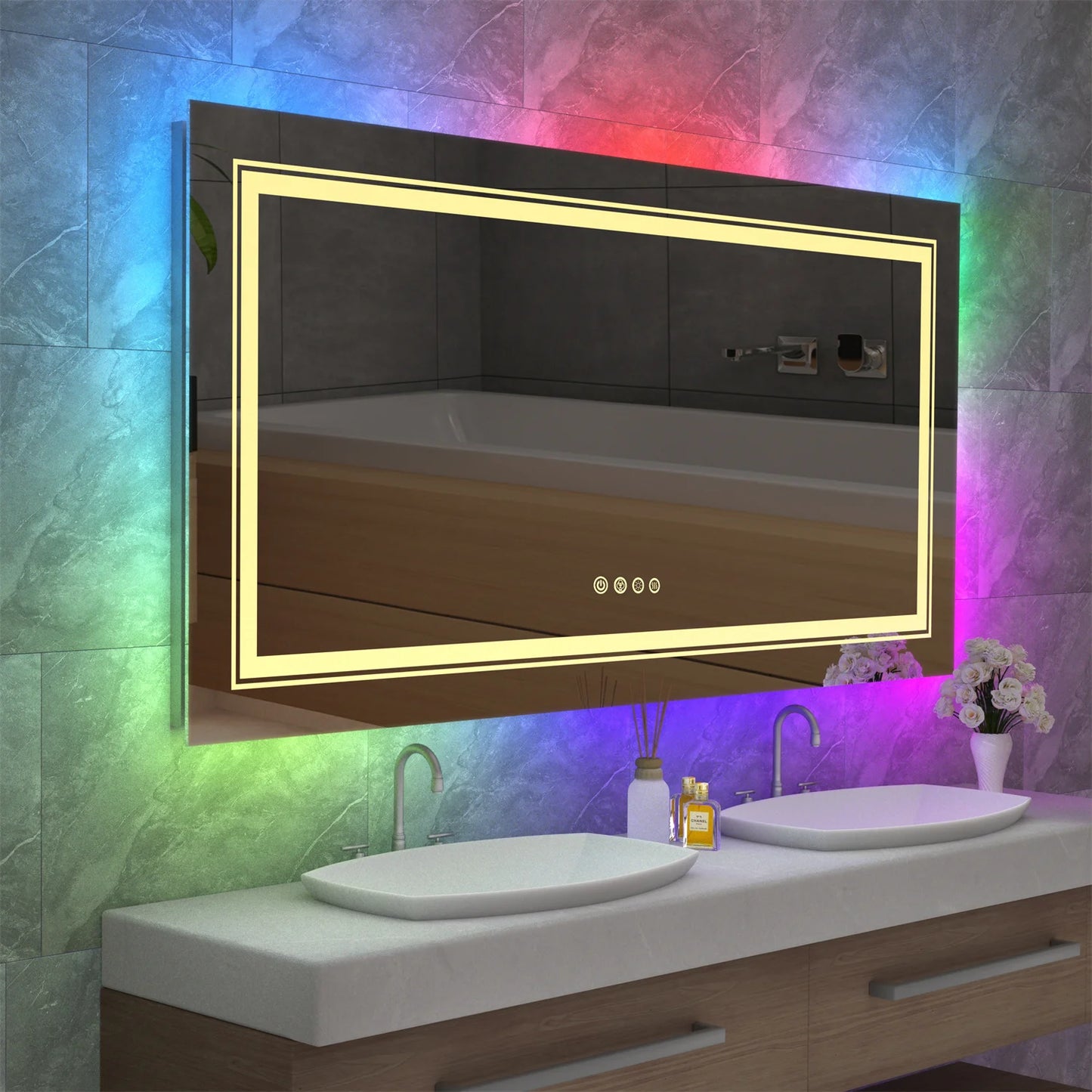 LED Vanity Mirror RGB Color Changing, Backlit, Shatterproof, Dimmable, Anti-Fog