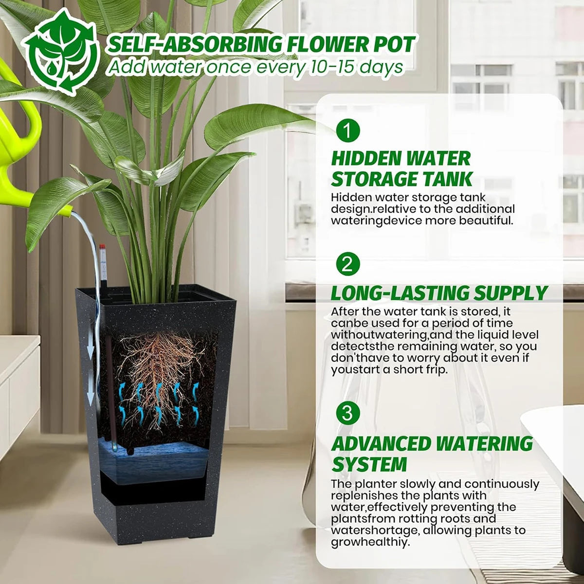Rectangular Planters Set of 2, Large Plant Pots with Drainage- 16in. or 22.5 in