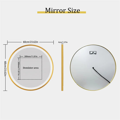 24 Inch Gold Frame Round Bathroom Mirror with 3 Color Dimmable Lights