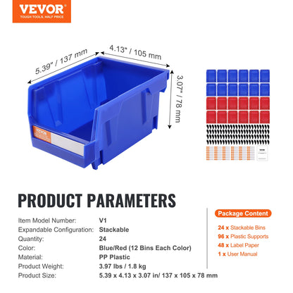 24pcs Stackable Organizer Bin 5x4*3inch Freestanding Tiered Shelf for Garage/Office