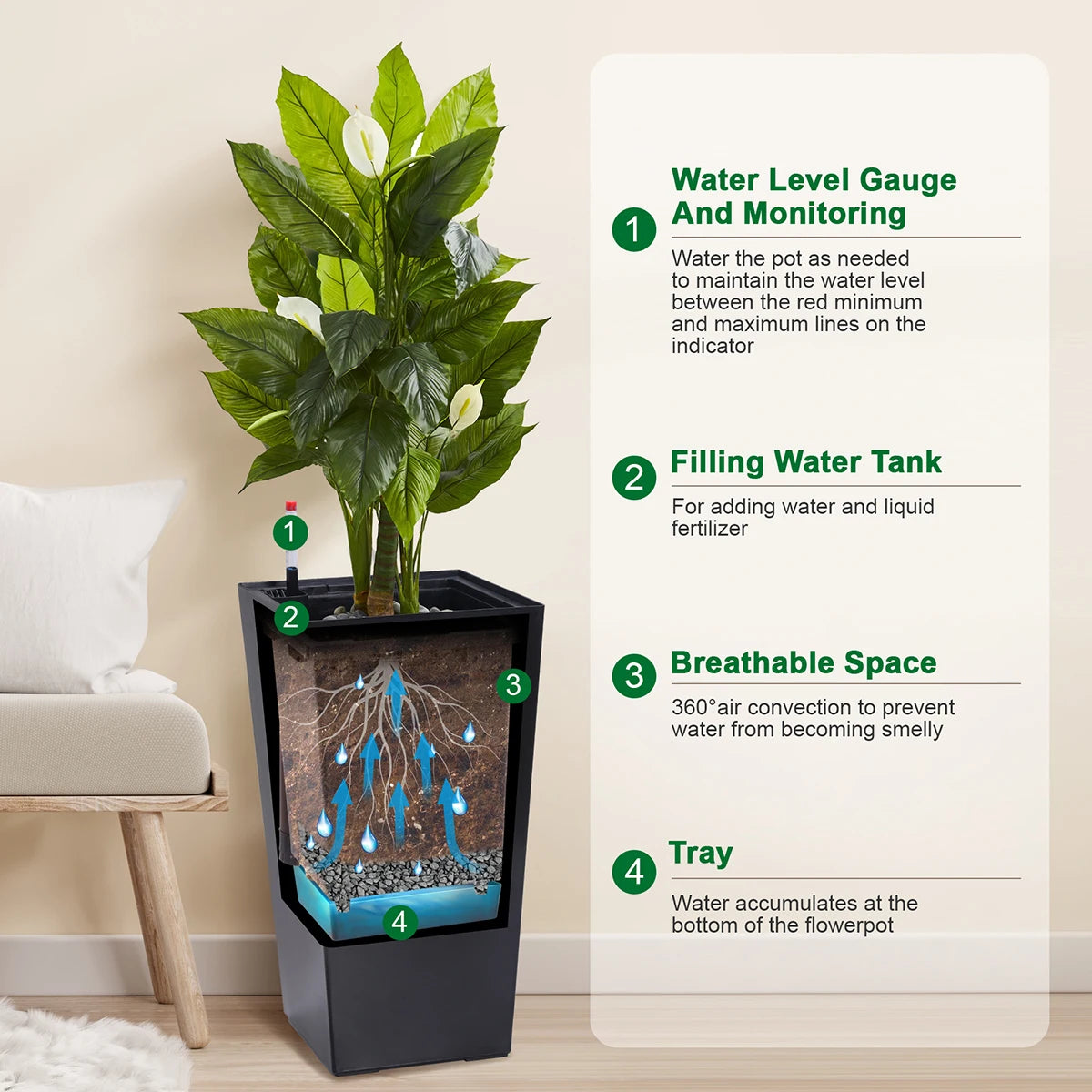 Rectangular Planters Set of 2, Large Plant Pots with Drainage- 16in. or 22.5 in