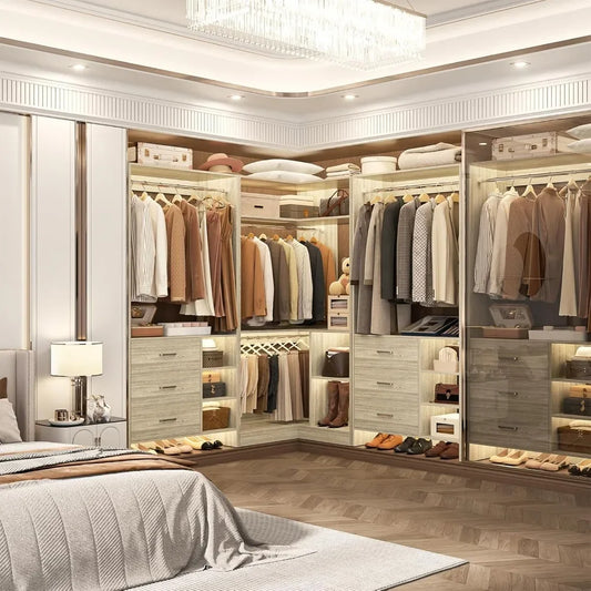 Closet System, 6 Drawers, 4 Hanging Rods & L-Shaped