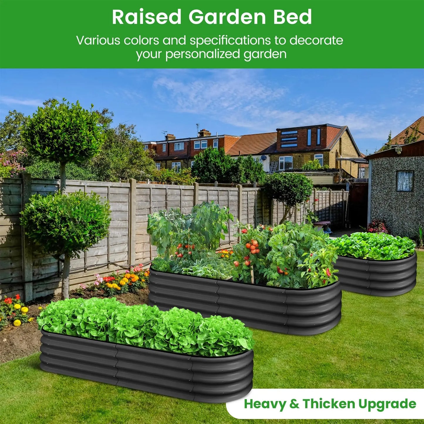 2-Pack Oval Galvanized Steel Raised Garden Bed- Open Base/Safety Edge
