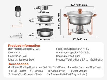 4 Pack Full Size Chafing Dish Stainless Steel w/Lids