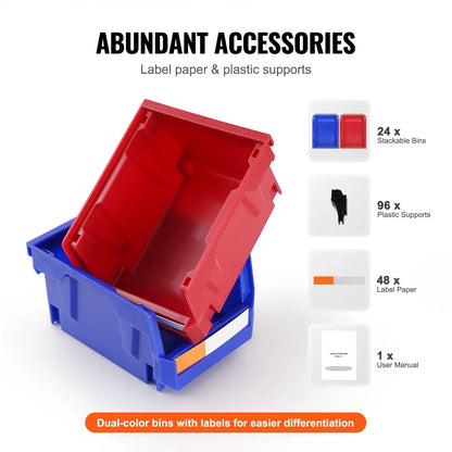 24pcs Stackable Organizer Bin 5x4*3inch Freestanding Tiered Shelf for Garage/Office
