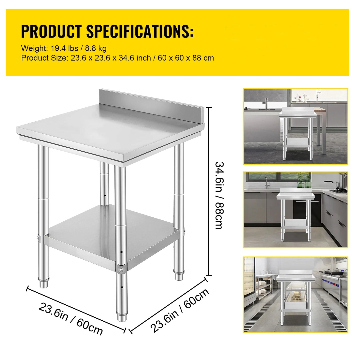 Stainless Steel Kitchen Work Bench w/Undershelf