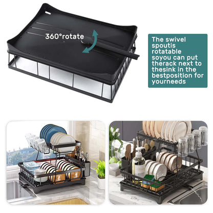 Large 2-tier dish drying rack, removable dish draining rack