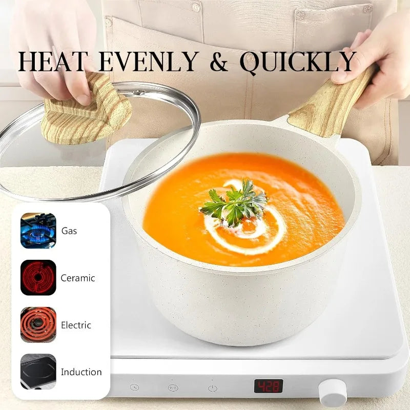 14 Pcs White Granite Kitchen Cookware Sets Nonstick Induction