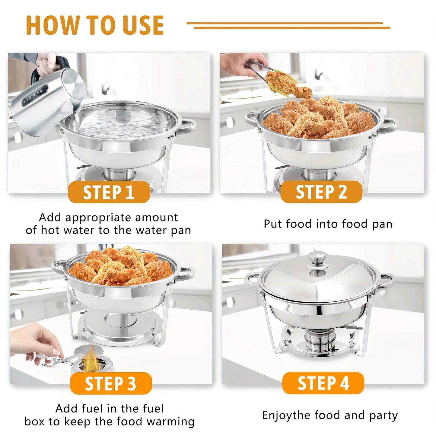 1/2/4/6/8 Packs 5-Qt Stainless Steel Chafing Dish